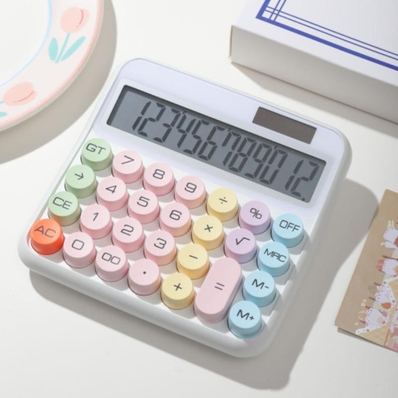 Cute 12 Digit Large LCD Display Calculator Mechanical Switches Calculator with Large LCD Display for Office Work Student