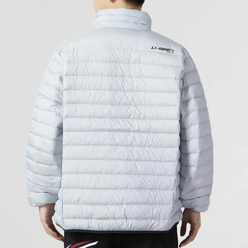 Li Ning Badminton Series Solid Color Sports Warm Stand Collar Down Jacket Unisex Outerwear Gray AYMT119-3
