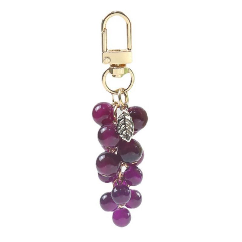Crystal Grape Charm Keychain Sweet Cool Simulated Fruit Keyring Pendant Bag Hanging Ornament Women Backpack Decorations