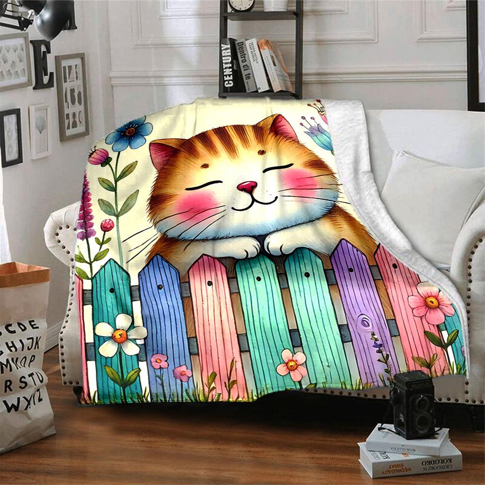 1pc Cat Garden Blanket, Lightweight Flannel Throw Blanket For Sofa, Bed, Travel098
