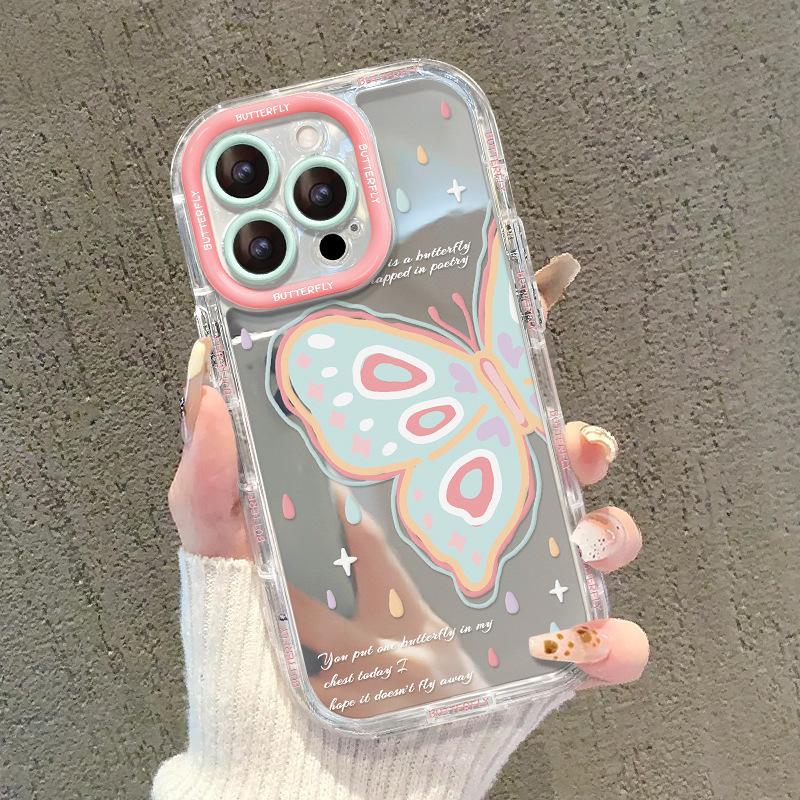 For IPhone 15 Mobile Phone Case for IPhone 14 Promax Hand-painted Butterfly 13 Mirror Anti-fall 7/8 Silicone Soft Edge X