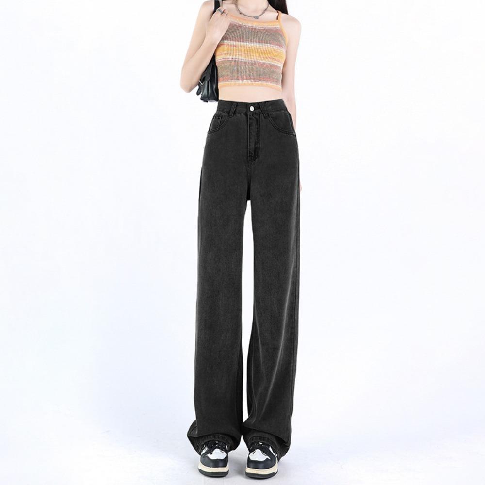 

Spring and summer new denim wide-leg pants women s high waist and thin drape thin loose straight mopping jeans S