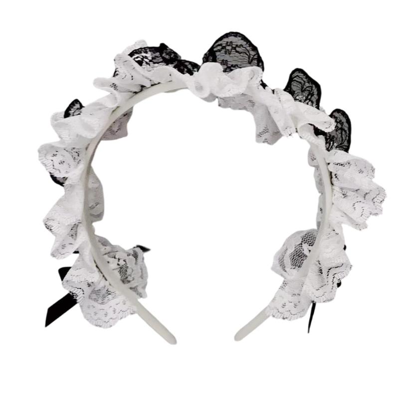 

Soft Breathable Hairband For Daily Use Lace Headdress Anime Maid Hair Accessory For Weddings Parties 1 чорний