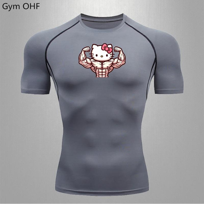2026 T Shirts for Men Summer Short Sleeve Cartoon Printed Gym Workout Tees Athletic Quick Drying Undershirts Top Tight Fitting Sports
