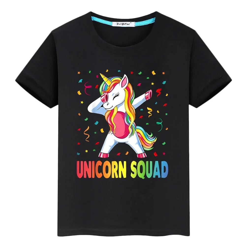 Unicorn print t shirt for kids boys 10years 100%Cotton anime Short  Kawaii Tops pride tshirt y2k one piece kids clothes girs Cute Tops graphic T-shirt