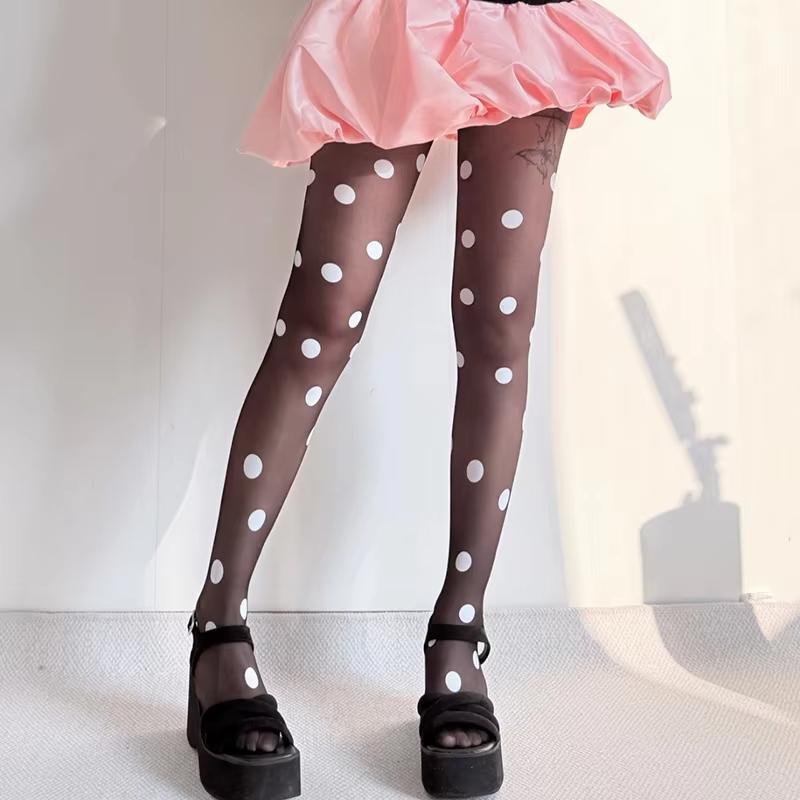 Yiran Sexy Lingerie Women's New Y2k Polka Dot Stockings Tights With Polka Dot Print Summer 30D Ultra-Thin Translucent Spicy Girl Sheer Pantyhose Cm