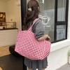 Große Kapazität Karierte Damen Canvas Schultertaschen Einfache Pendler Damen Einkaufstasche College Mädchen Buch Tragetasche Reisehandtaschen