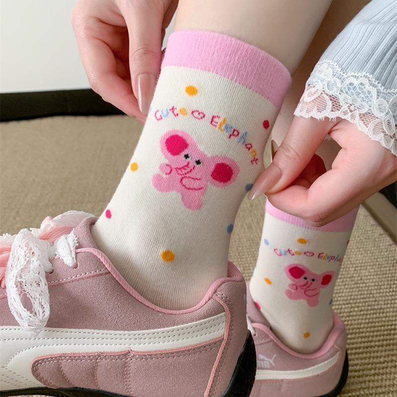 Kadın İlkbahar ve Yaz Sevimli Puantiyeli Çarpışan Renkli Karikatür Fil Boru İçinde Yığın Çorap