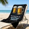 A Beach Towel Featuring A Cartoon-Style Beer Graphic Design. Suitable For Swimming, Sports, Beach, Camping, Diving, And Surfin