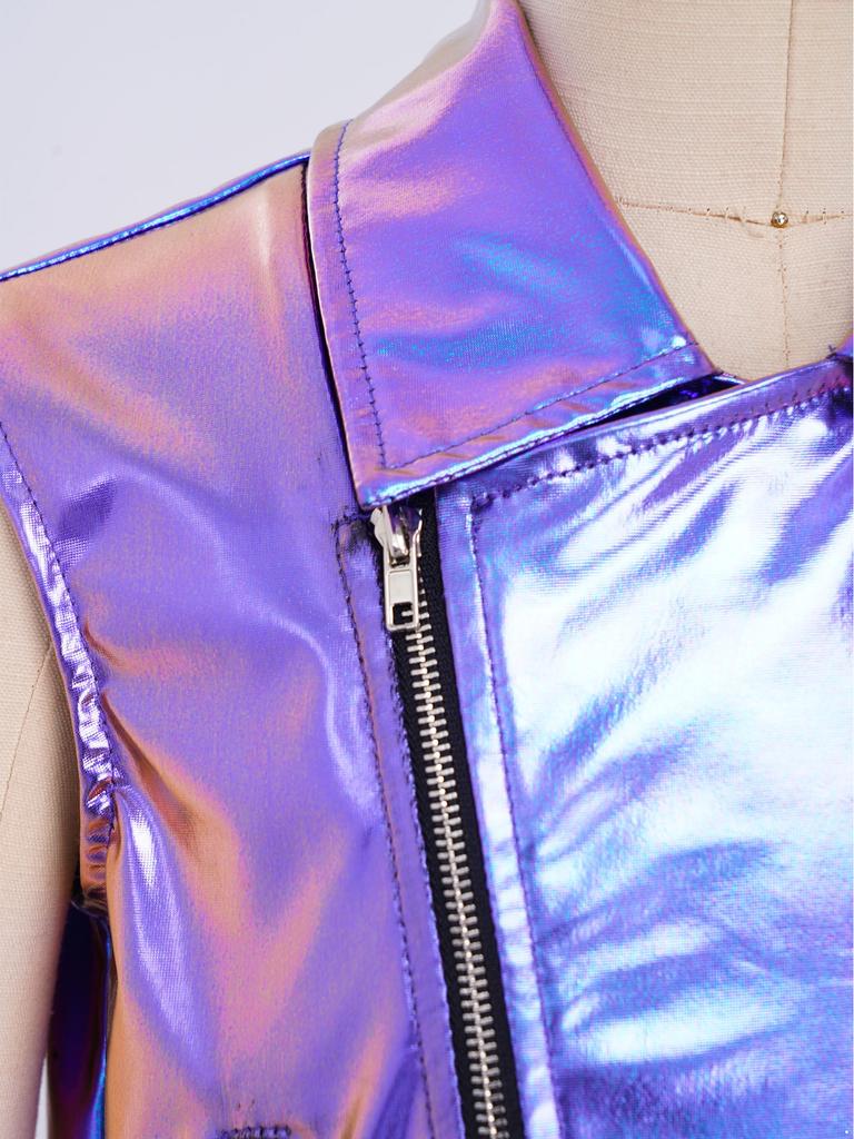 Colete jaqueta metálico brilhante unissex para crianças, com gola virada, sem mangas, peça de outer wear