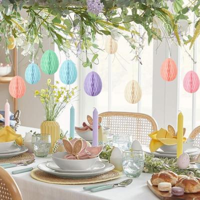 6 Pcs Easter Egg Paper Ornaments 3D Colorful Honeycomb Easter Egg Ball Ornament for Kindergarden Shoping Mall Classroom Tree Decoration