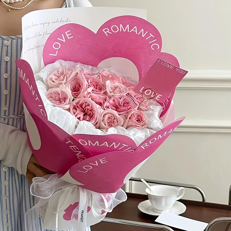10pcs Love Pattern Flower Packaging Paper Valentine's Day Gift Packaging Paper Flower Bouquet Supplies Gift Wrapping Paper Weddings Decor