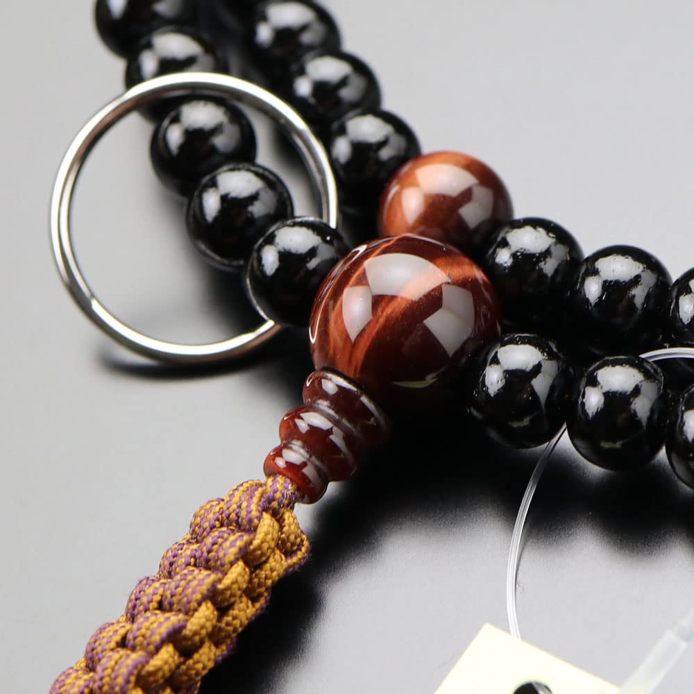 Nenju dot com Soto sect prayer beads for men Shakuni Ebony Red tiger eye stone string tassel Kyoto prayer beads Kyoto recitation Genuine silver ring