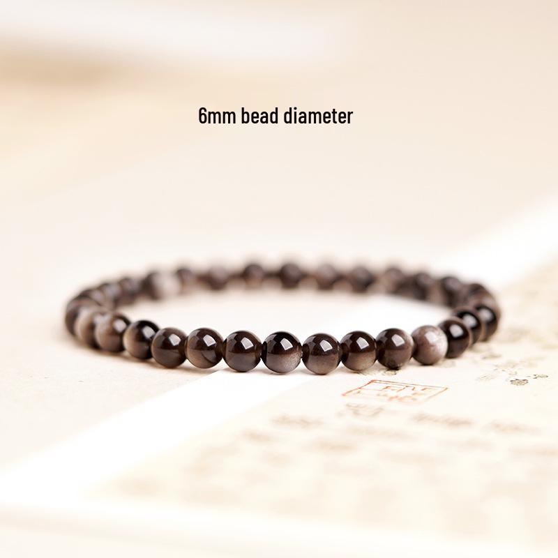 Natural Silver Obsidian Bracelet - Luck-Enhancing Beads for Women & Men, Zodiac Year Gift, Retro Buddhist Beaded Design