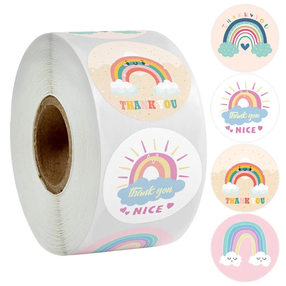 100-500pcs Thank you stickers for your order Cartoon Rainbow Clouds Stickers Handmade decor for gift package Stationery Stickers