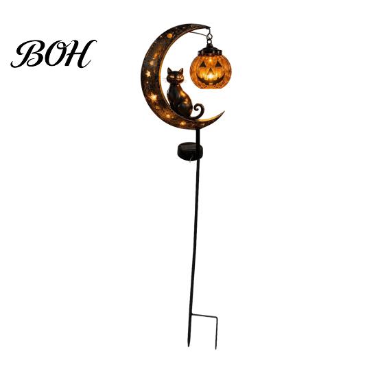 Easy Install Decorative Stakes Halloween Solar Garden Light, Black Cat Pumpkin Moon Stake Pathway Lights for Home Courtyard Waterproof LED Yard
