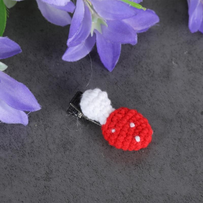 Handmade Crochet Mushroom Hair Clip Headwea Sweet Cute Knitted Hairpin for Girls
