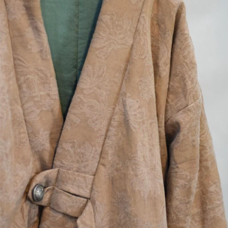 Johnature Damen Vintage V-Ausschnitt Langarm Jacquard Mäntel Winter Chinesischer Stil Warme Mäntel