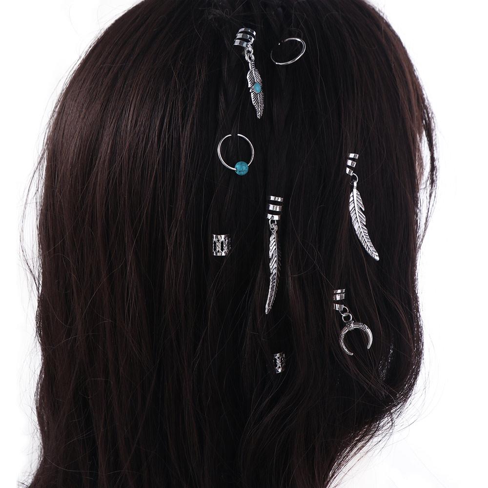 31pcs Turquoise Dreadlocks Beads Hair Braiding Hair Braid Tubes Hollow Out Hair Ring Men
