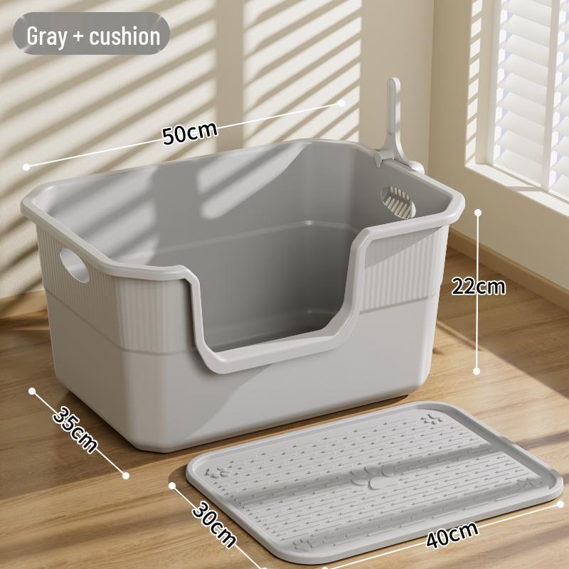 Anti-Splash Open-Top Cat Litter Box with Deodorant for Large Cats