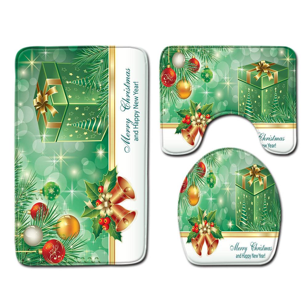 Christmas Bathroom Floor Mat Toilet Three-Piece Set