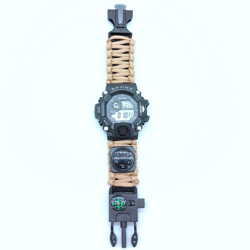 Multifunctional for Paracord Sports Watch Strap Waterproof Outdoor Survival Bracelet Flint Whistle Compass Portable