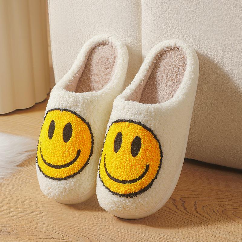Smiley face winter moon clock cotton slippers women's indoor home rainbow plush warm slippers