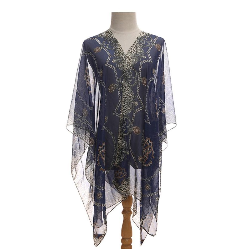 

Leopard Print Flower Scarf Printed Sexy Beach Wrap New Fashion Coats Jackets Capes Spring Summer Темно-синій