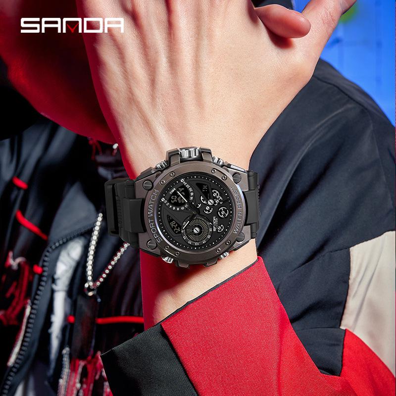 Sanda Men's 3D Dual Display Sports Watch with Night Light and Multi-function Features