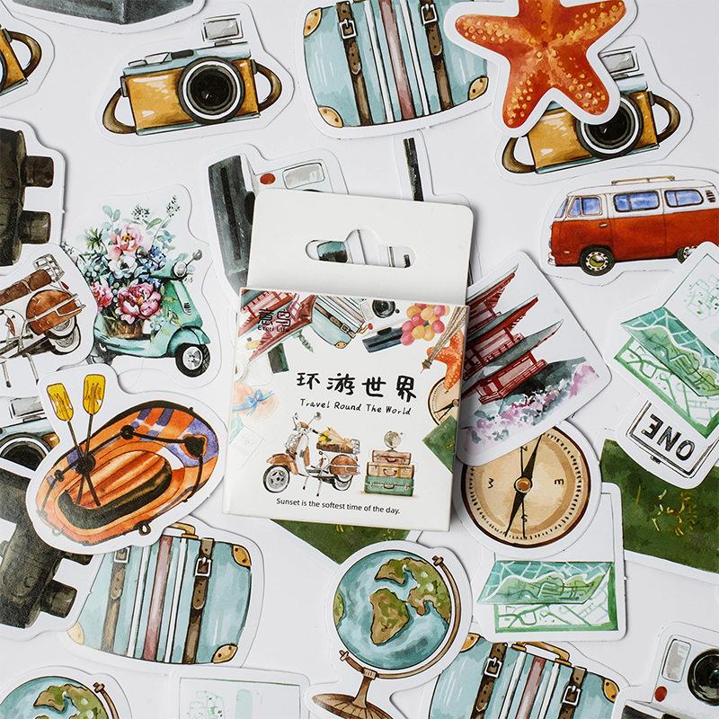 46pcs Vintage Travel Graffiti Decals Decorated Notebook Water Cup Diary Suitcase Guitar Classic Toy DIY Scrapbook Decals