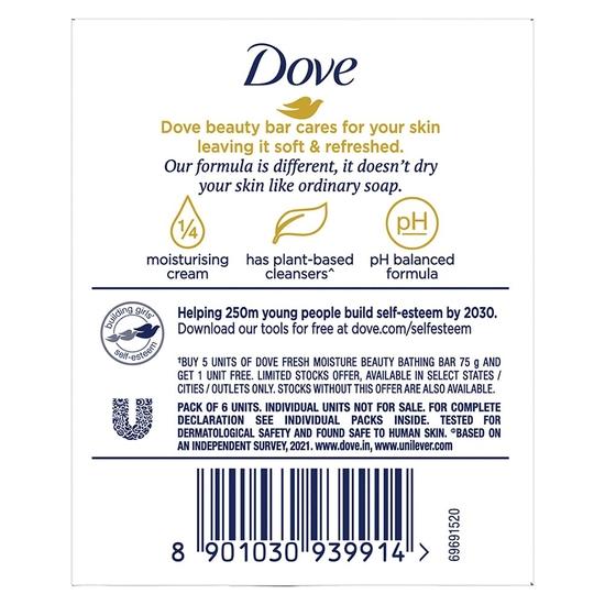 DOVE Bar de Frumusețe Proaspăt (pachet de 6) 75g fiecare pentru Piele Hidratată cu parfum de Castravete și Frunze de Ceai Verde
