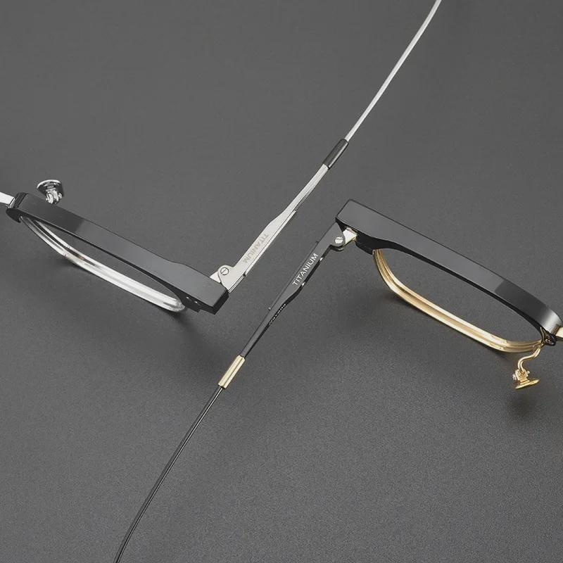 Herren-Halbrahmen-Myopiebrille aus reinem Titan mit Anti-Blaulicht, großes Gesichtsdesign, stilvoller flacher Rahmen