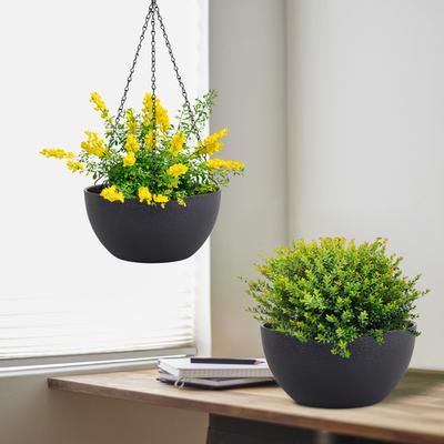 10 Inch 2 Pack Hanging Flower Pots with Drainage Holes and Chain for Garden Porch Plants, for House Plants Decor,