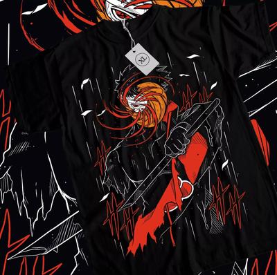 Obito Uchiha T-Shirt Tobi Akatsuki Naruto Japanese Anime Black Shirt All Size