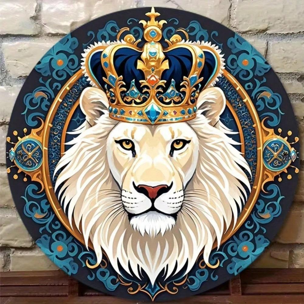 Vintage White Lion Rusty Crown Metal Sign 8x8in Wall Art Garage Bar Decor