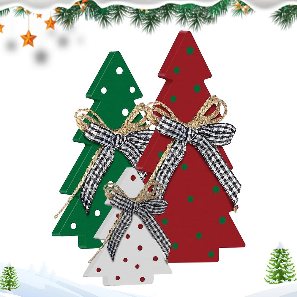 Christmas Tree Decor Tabletop 3 Pieces Festive Decoration Holiday Desktop Ornament For Home Office Living Room Bedroom Mantel