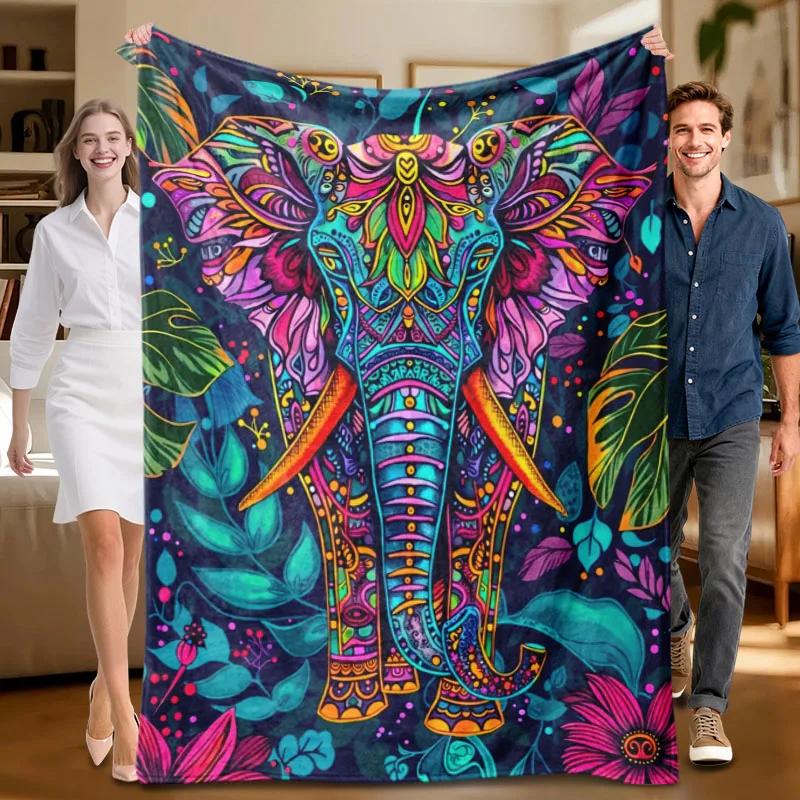 

1 piece colorful elephant pattern flannel blanket soft suitable for sofa bed office allseason use 75x100cm
