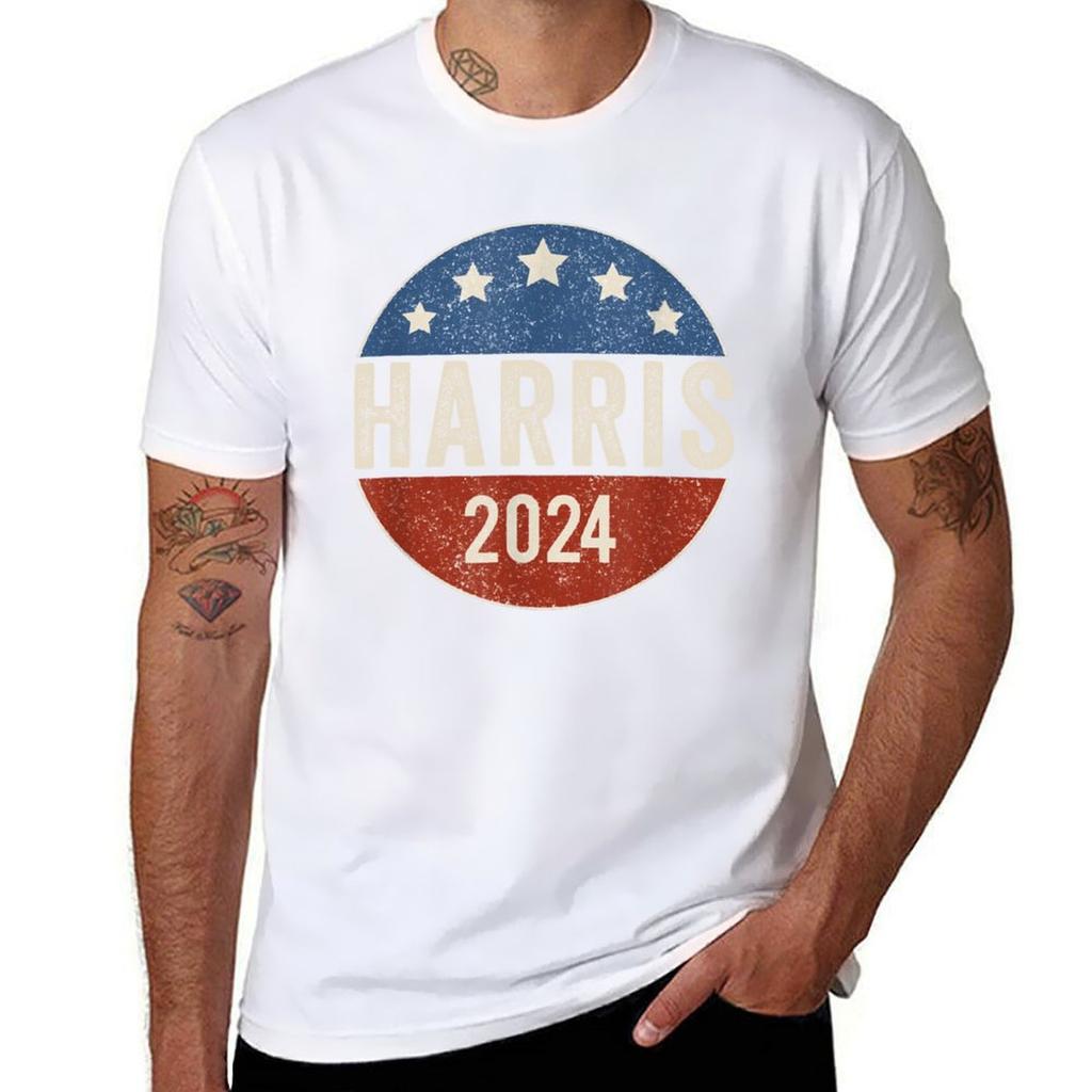Kamala Harris 2024 For President Campaign US Flag TShirt Basic Plain Short Sleeve Crew Neck Tee