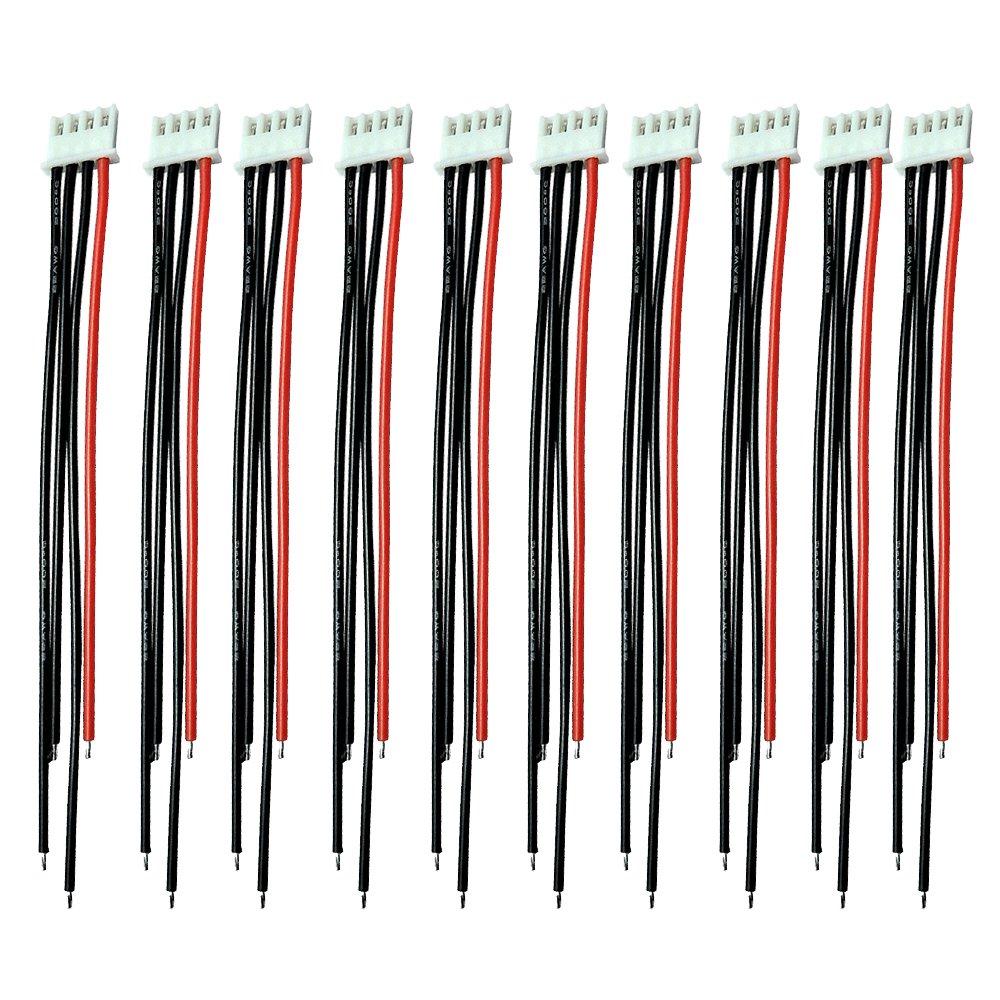 Boladge 10pcs 3S RC LiPo Balance Charger Silicone Wire Connector Plug Extension Cable 15CM 22AWG for RC LiPo 4-Pin JST-XH 2S-6S (3S)