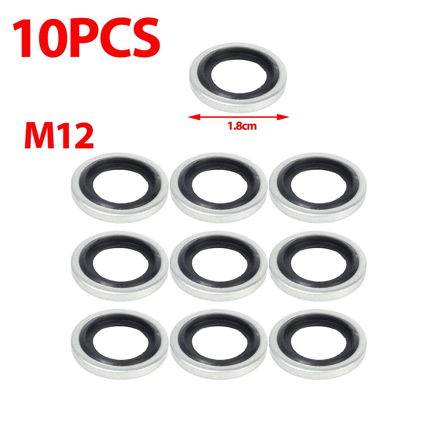 M12/M14 Car Oil Pan Drain Gasket Drainage Bolt Pad Rubber Oil Drain Plug Gasket Washer Seal Set Galvanised Combination Gasket 10PCS