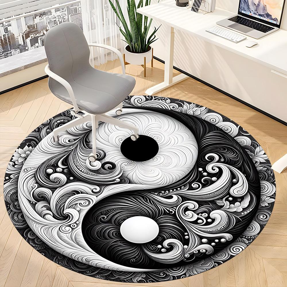 1pc Yin Yang Swirls Office Round Area Rug, Indoor Mat Suitable For Office, Under Office Chairs Bedroom Living Room Home Decor, Room Deco 054