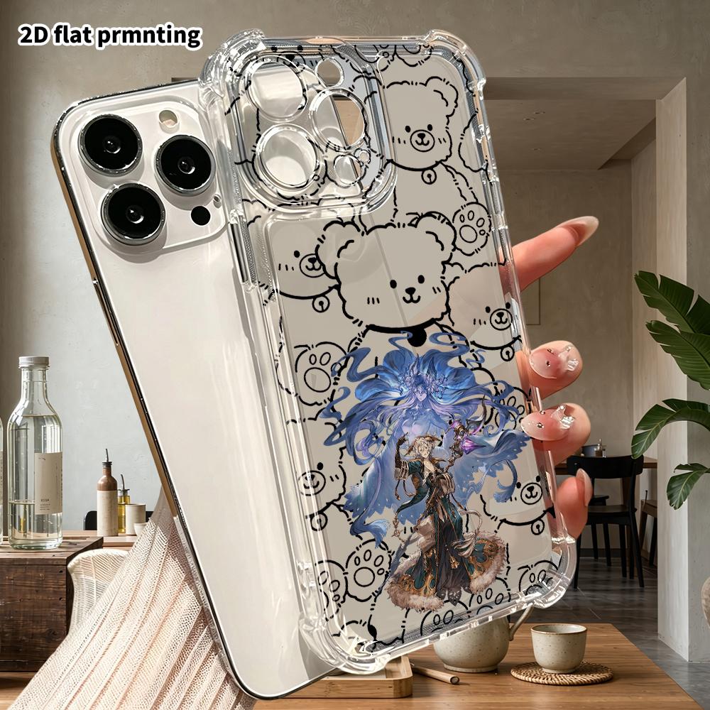 Phone case: 2D flat suitable for iPhone 18 17 16 15 14 13 Pro, transparent four corner protective case, dark themed characters, Christmas and Hallowee
