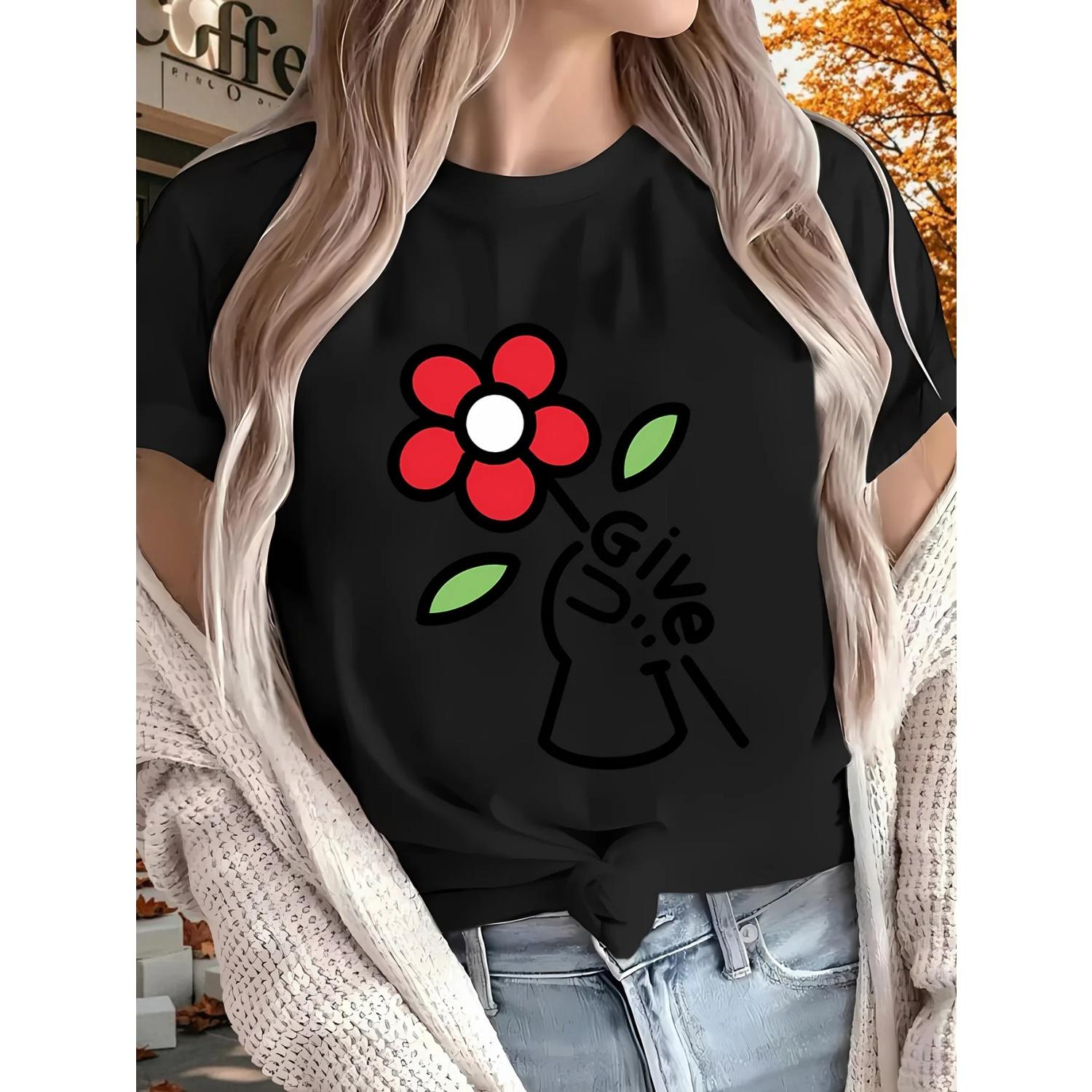 

White Optional for All Seasons Outdoor Home Sports Gatherings Vacations New Women S T-Shirt Summer Printed Sleeved Black S чёрный