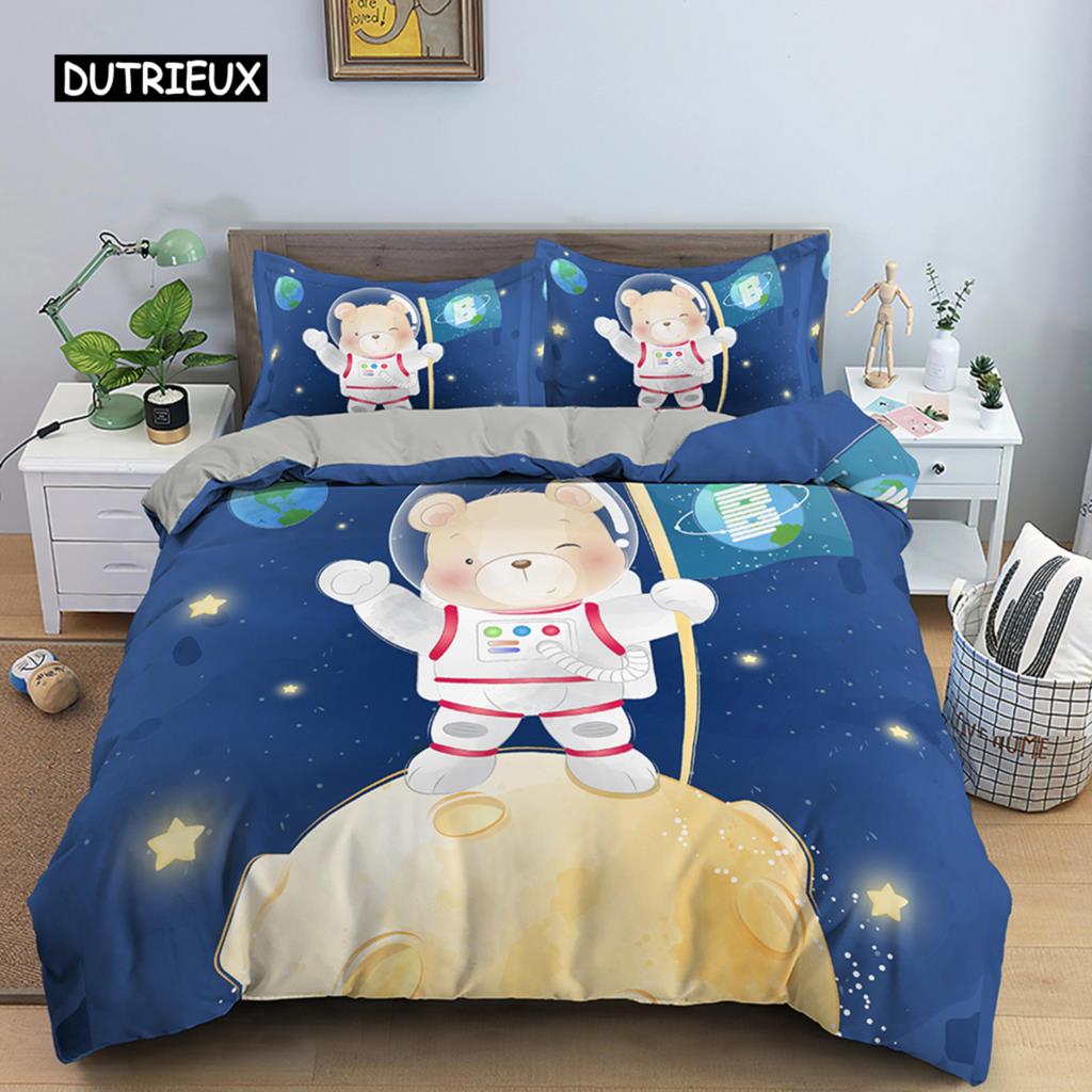 Bettbezug-Set mit Cartoon-Tiermotiv, für Kinder, Löwe, Nilpferd, Giraffe, Muster, Bettwäsche-Set aus Polyester, Einzel-, Zwillings-, Queen-Size- und King-Size-Bettbezug