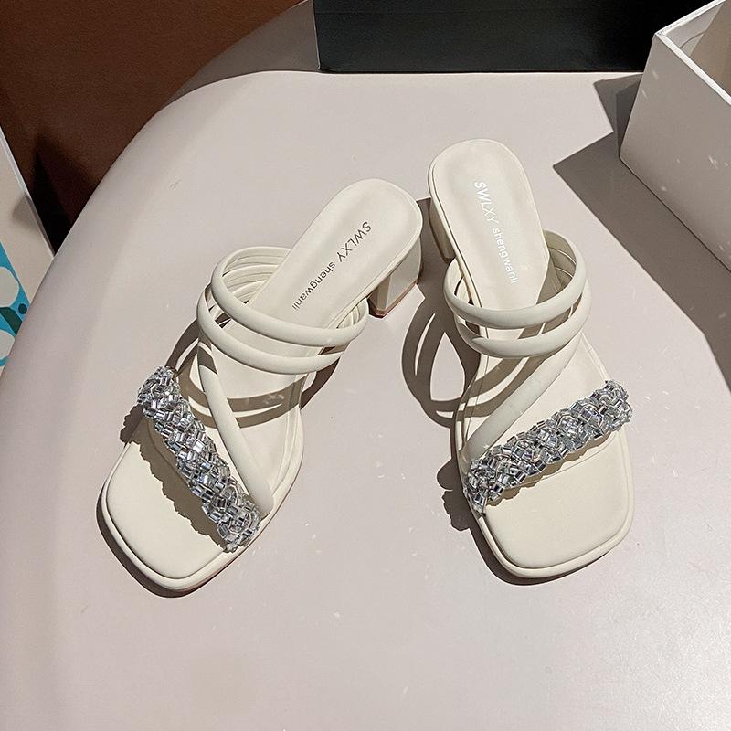 

Versatile beach shoes, niche outer wear muffin slope heel two wear sandals 2025 summer height increase rhinestone fashion one-word drag 35