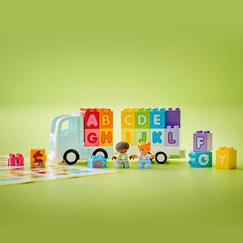 Brinquedo Caminhão do Alfabeto LEGO Duplo Town, Presente de Aniversário, Blocos de Construção Educacionais, para Meninos e Meninas, Idades 1,5, 2 e 4, Veículo, Carro em Miniatura, Boneco,