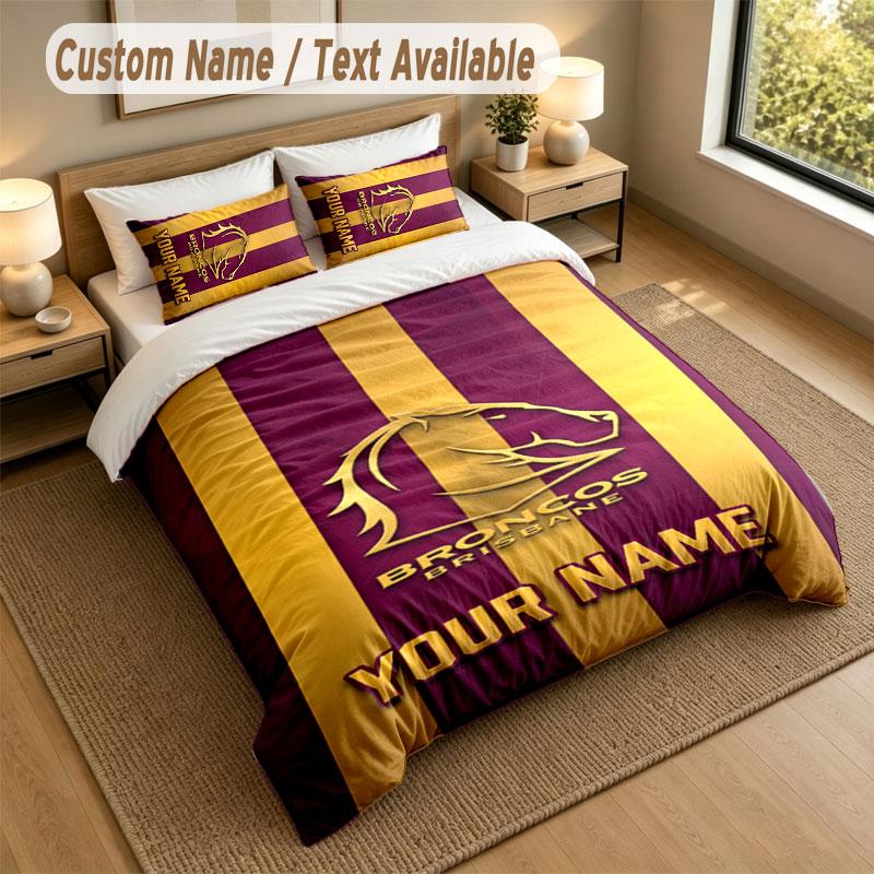 Bedding Set 1 Duvet Cover 2 Pillowcases Brisbane Broncos Print Soft Bed Linen Bedroom Decor