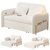 Convertible Sleeper Sofa 3-In-1 Bed, Boucle Loveseat with Put Out Bed And Drawer, Couch Love Seat Side Pockets, 2 Pillows, USB Ports Gold Metal Legs,