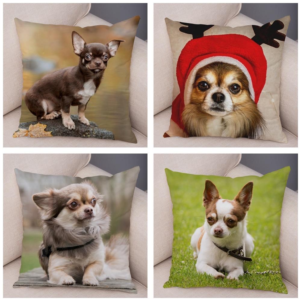 Cute Pet Animal Pillowcase Decorative Cute Puppy Chihuahua Pillowcase Soft Plush Cushion Cover for Car Sofa Home 45x45cm