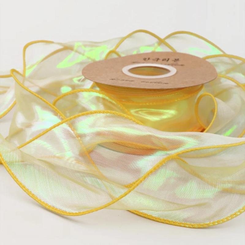 10 yards Rotolo di nastro di organza di colore pieno con bordo ondulato a coda di pesce per bouquet di fiori, regali, confezioni, decorazioni per feste di nozze